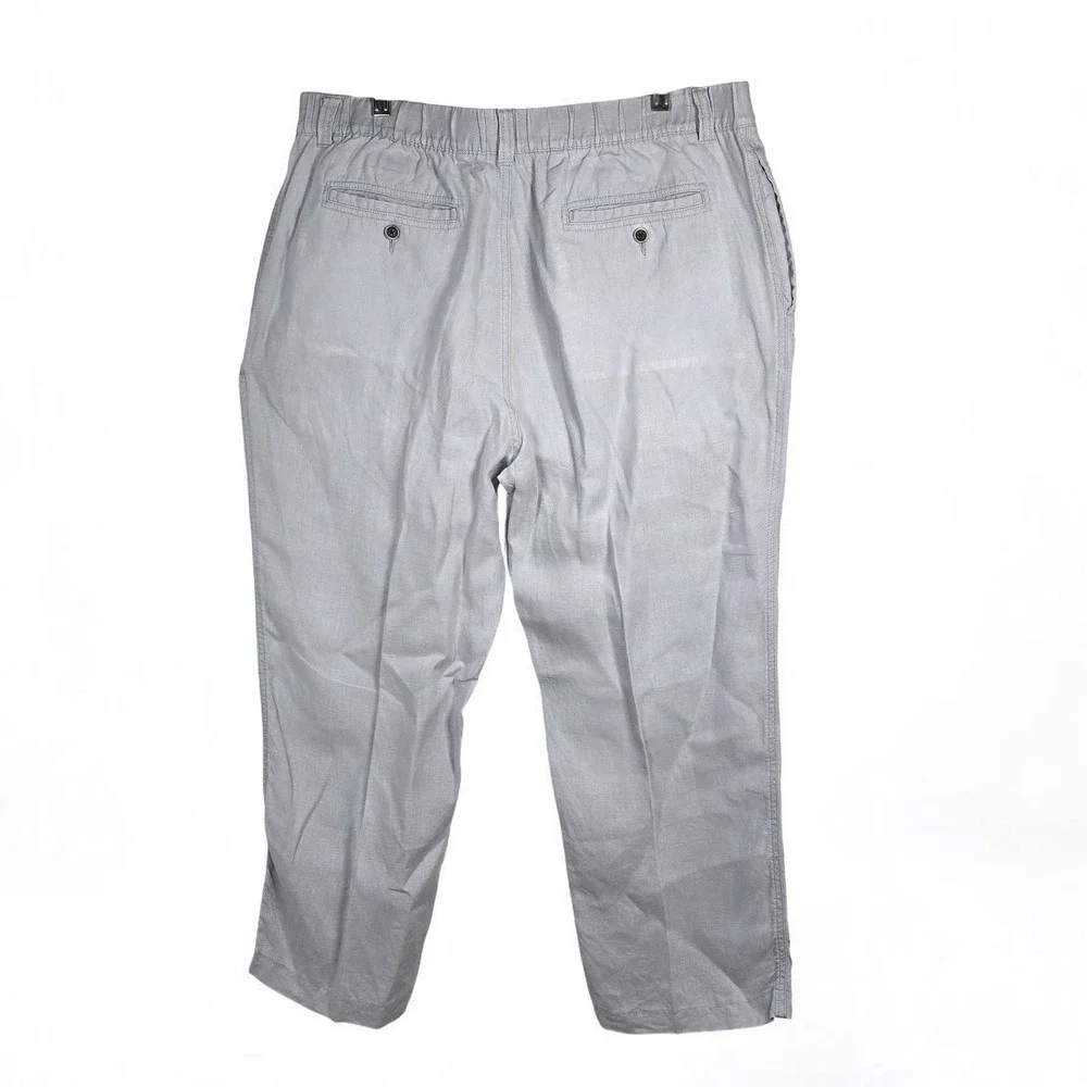 Caribbean Mens 100% Linen Pants 40x32 Light Blue‎ Grey Elastic Waist Drawstring